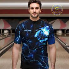 Load image into Gallery viewer, Blue lightning thunder bowling American flag Eagle custom Men Bowling Quarter Zip Shirts, team jerseys NQS7489