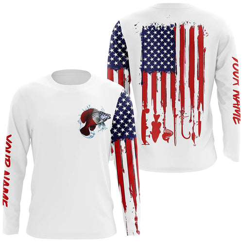 American flag Crappie fishing personalized patriotic UV Protection Fishing Shirts for mens, women, kid NQS5485