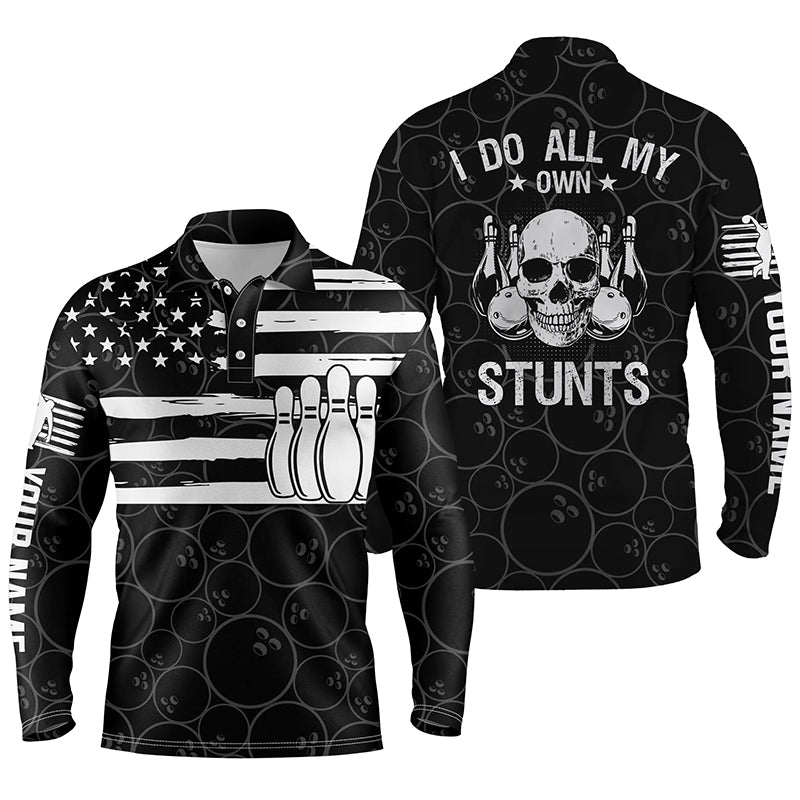 Black personalized bowling shirt for bowling – custom name design side view