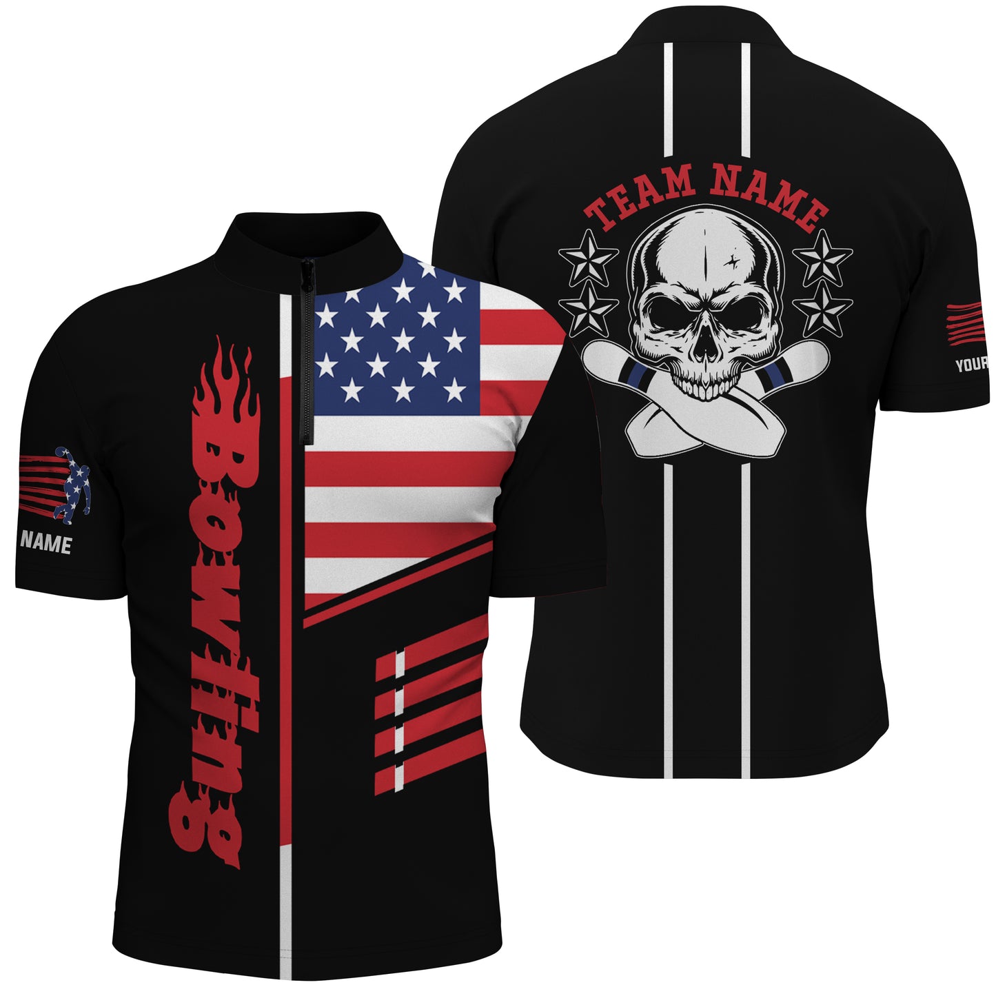 Custom bowling shirt for men – personalized team jersey front view