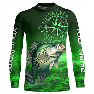 Personalized Crappie Green Long Sleeve Performance Fishing Shirts, Crappie compass tournament Shirts NQS5950