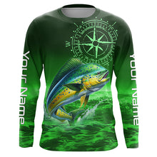 Load image into Gallery viewer, Personalized Mahi mahi Green Long Sleeve Performance Fishing Shirts, Dorado compass tournament Shirts NQS5951