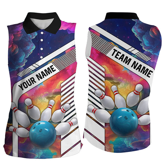 Colorful bowling Sleeveless Polo Shirt for women Custom bowling ball and pins Team Bowling jerseys NQS8066