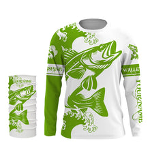 Load image into Gallery viewer, Personalized Walleye fishing tattoo jerseys, Walleye Long Sleeve Fishing tournament shirts | Green NQS3767