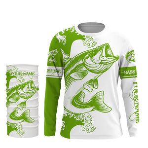 Personalized Largemouth bass fishing tattoo jerseys, Bass Long Sleeve Fishing tournament shirts| Green NQS3768