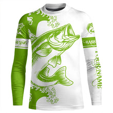 Load image into Gallery viewer, Personalized Largemouth bass fishing tattoo jerseys, Bass Long Sleeve Fishing tournament shirts| Green NQS3768