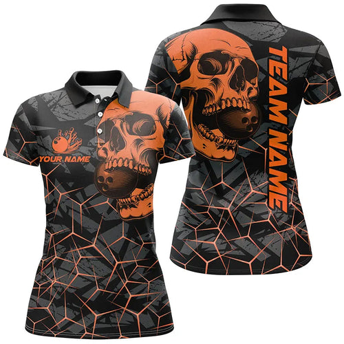 Black Skull camo bowling shirt for women custom bowling team jerseys, gifts for bowlers | Orange NQS8276