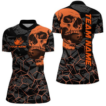 Load image into Gallery viewer, Black Skull camo bowling shirt for women custom bowling team jerseys, gifts for bowlers | Orange NQS8276