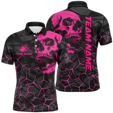 Load image into Gallery viewer, Black Skull camo bowling shirt for men custom bowling team jerseys, gifts for bowlers | Pink NQS8277