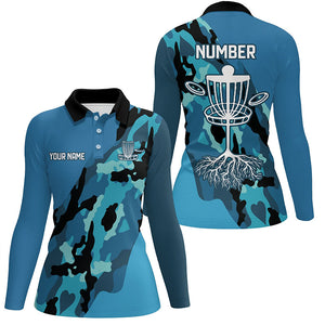 Blue Camo Women Golf Polo Shirt custom name and number disc golf team jerseys, frisbee golf shirts NQS8491