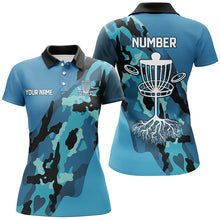 Load image into Gallery viewer, Blue Camo Women Golf Polo Shirt custom name and number disc golf team jerseys, frisbee golf shirts NQS8491