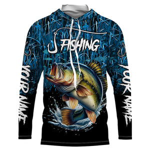 Largemouth bass Fish blue camo fishing Custom name long sleeves fishing shirts NQS4142