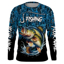 Load image into Gallery viewer, Largemouth bass Fish blue camo fishing Custom name long sleeves fishing shirts NQS4142