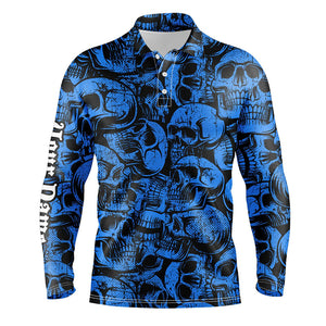 Blue skull camo pattern Mens golf polo shirt custom cool golf shirts for men, best golf gifts NQS8958