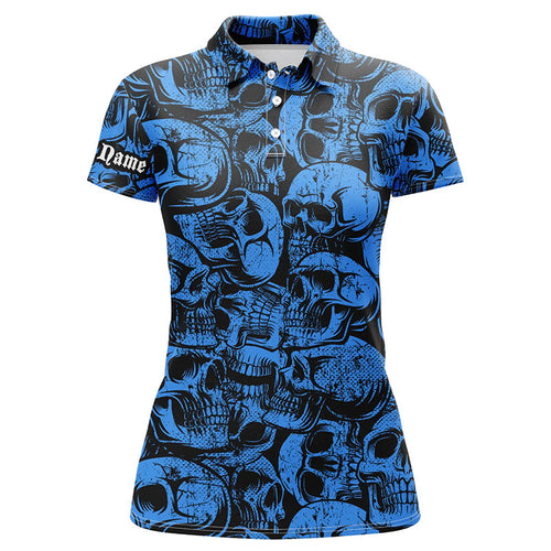 Blue skull camo pattern Women golf polo shirt custom cool golf shirts for ladies, best golf gifts NQS8958