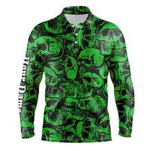 Load image into Gallery viewer, Green skull camo pattern Mens golf polo shirt custom cool golf shirts for men, best golf gifts NQS8959