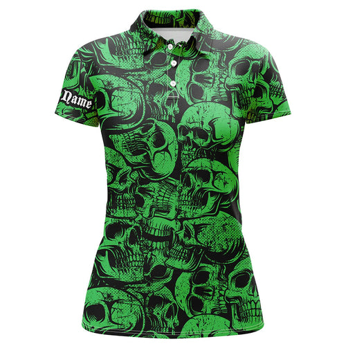 Green skull camo pattern Women golf polo shirt custom cool golf shirts for ladies, best golf gifts NQS8959