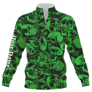 Green skull camo pattern Quarter zip golf sweatshirt custom cool golf sweater, best golf gifts NQS8959