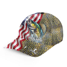 Load image into Gallery viewer, Walleye fishing scales American Flag Custom patriotic Walleye fishing baseball caps for men, women NQS8965