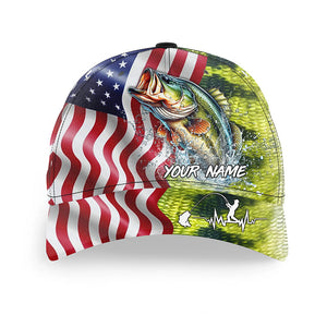 Largemouth bass fishing scales American Flag Custom patriotic fishing baseball caps for men, women NQS8966