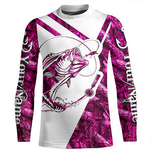 Largemouth Bass Fishing pink girl camo Custom fishing shirts for men, women, kid NQSD174