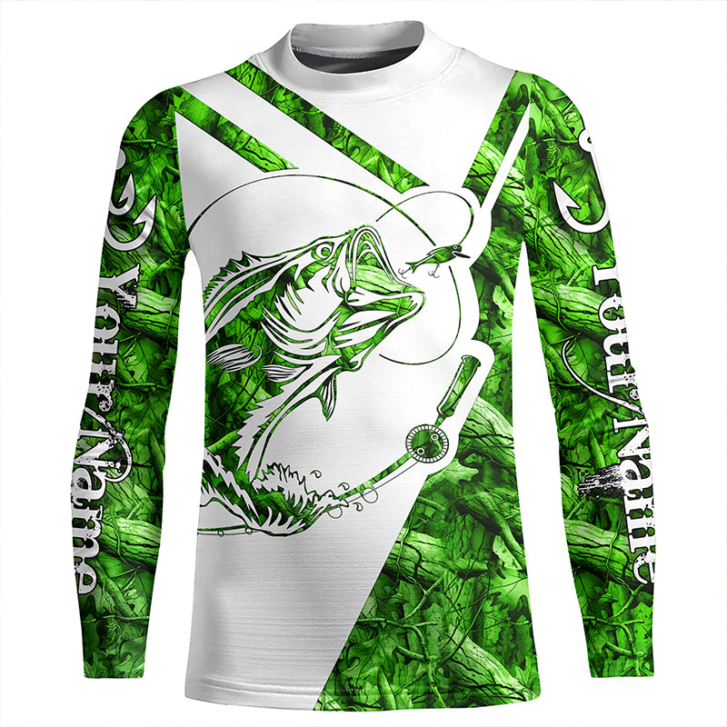 Largemouth Bass Fishing green camo performance fishing shirts Custom long sleeves shirts NQSD175