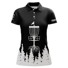 Load image into Gallery viewer, Black and White Womens Disc golf polo shirts custom name frisbee golf jerseys NQS9195