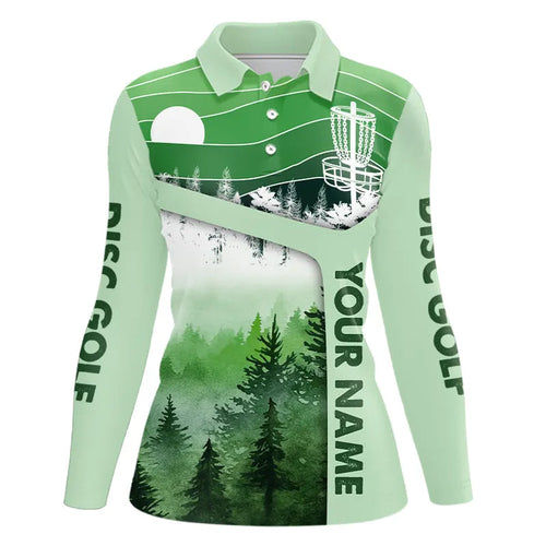 Mint Green Forest Retro Women Disc golf polo shirts custom disc golf jerseys, disc golf apparel NQS9198