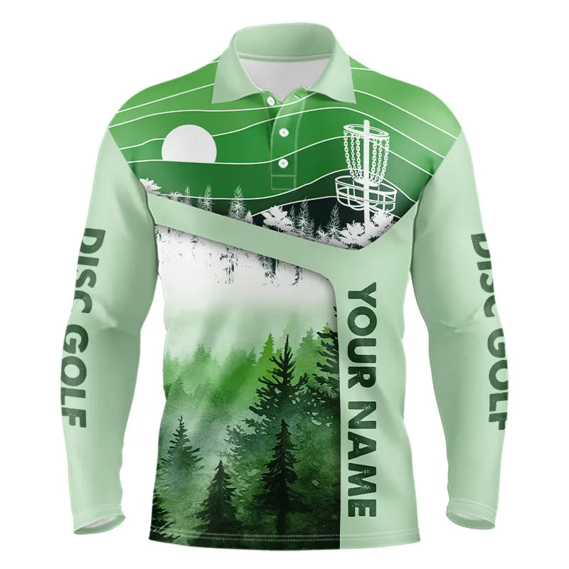 Mint Green Forest Retro Mens Disc golf polo shirts custom name disc golf jerseys, disc golf apparel NQS9198