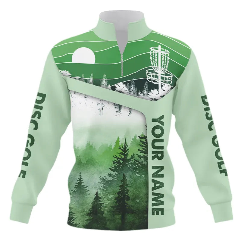 Mint Green Forest Retro Quarter zip sweatshirt custom disc golf sweater, disc golf apparel NQS9198