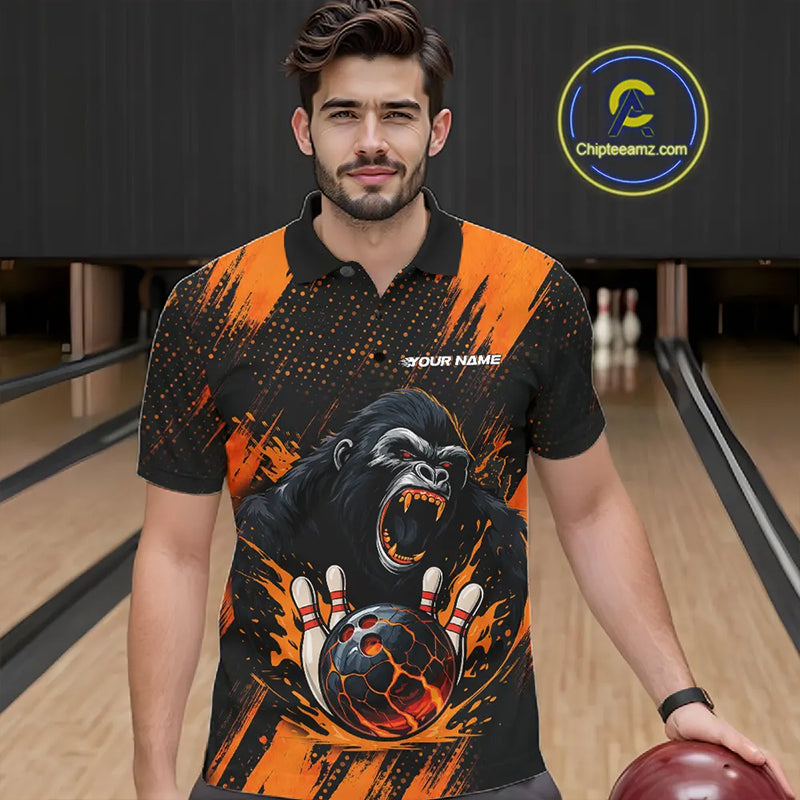 Black and Orange pattern Angry Gorilla Bowling shirts For Men Custom Gorilla Team Bowling Jerseys NQS11278