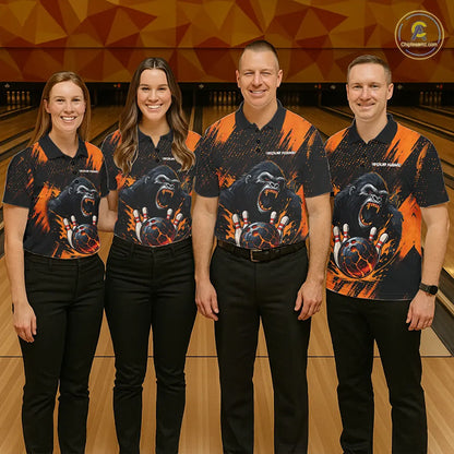 Black and Orange pattern Angry Gorilla Bowling shirts For Women Custom Gorilla Team Bowling Jerseys NQS11278