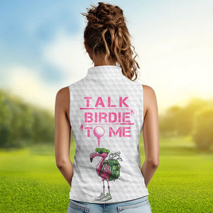 Funny Women sleeveless polos custom pink & white flamingo shamrock lucky golf shirts talk birdie to me NQS9392