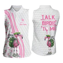 Load image into Gallery viewer, Funny Women sleeveless polos custom pink &amp; white flamingo shamrock lucky golf shirts talk birdie to me NQS9392