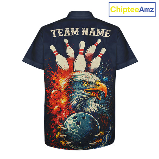 Custom Red, white and blue Eagle Retro Bowling Hawaiian Shirt, Bowling Team button-up shirt NQS11666