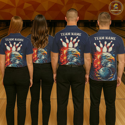 Custom Red, white and blue Eagle Retro Bowling Polo, 1/4 zip Shirts For Men, Bowling Team jerseys NQS11666