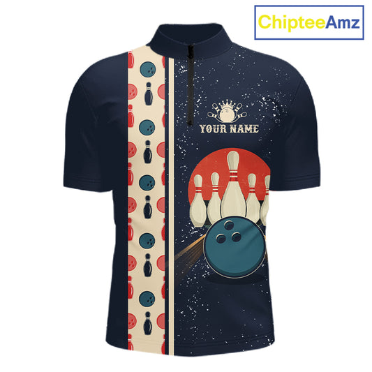 Custom Red, white and blue Eagle Retro Bowling Polo, 1/4 zip Shirts For Men, Bowling Team jerseys NQS11666