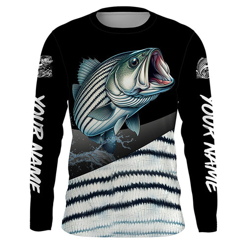 Personalized striped bass scales Fishing jerseys, striper Custom Long Sleeve Performance Fishing Shirt NQS4947