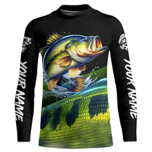 Load image into Gallery viewer, Personalized green bass scales Fishing jerseys, Custom Long Sleeve Performance bass Fishing Shirt NQS4948