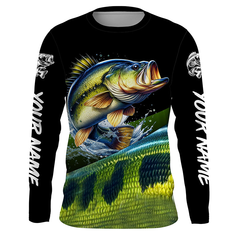 Personalized green bass scales Fishing jerseys, Custom Long Sleeve Performance bass Fishing Shirt NQS4948