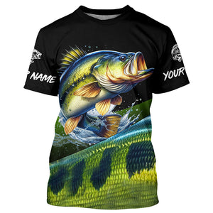 Personalized green bass scales Fishing jerseys, Custom Long Sleeve Performance bass Fishing Shirt NQS4948