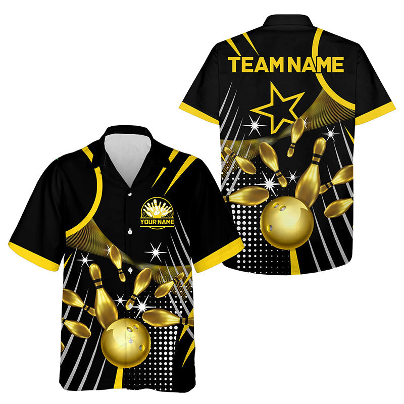 Funny Black and Gold Hawaiian bowling shirts Custom Bowling outfit Team Button up shirts NQS9712