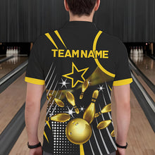 Load image into Gallery viewer, Funny Black and Gold Mens Bowling Polo, 1/4 Zip Shirts Custom Bowling outfit men Team Jerseys NQS9712