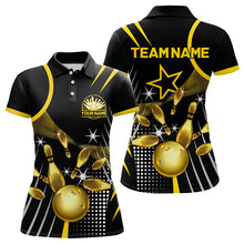 Load image into Gallery viewer, Funny Black and Gold Womens Bowling Polo, 1/4 Zip Shirts Custom Bowling outfit women Team Jerseys NQS9712