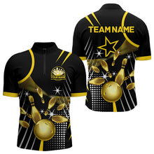 Load image into Gallery viewer, Funny Black and Gold Mens Bowling Polo, 1/4 Zip Shirts Custom Bowling outfit men Team Jerseys NQS9712