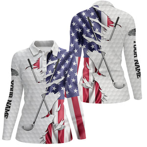 Red, white, and blue American flag Womens golf polo shirt custom patriotic golf performance shirts NQS5498