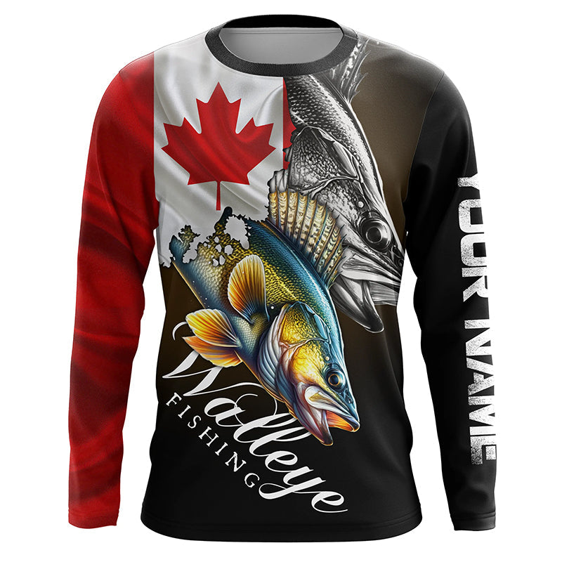 Walleye UV protection long sleeves fishing shirt Canada flag patriot Customize walleye fisherman gifts NQS7640