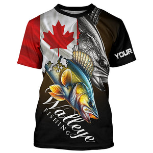 Walleye UV protection long sleeves fishing shirt Canada flag patriot Customize walleye fisherman gifts NQS7640