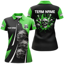 Load image into Gallery viewer, Green and Black Women bowling polo, quarter zip shirts Custom Skull bowling ball and pins Team Jerseys NQS7641