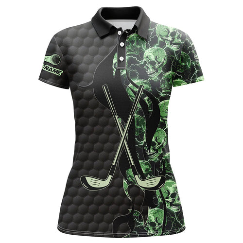 Green lightning skull black golf pattern custom Women golf polo shirts, golf clubs team polo shirts NQS7642